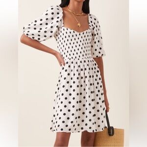 Faithfull the Brand Black and White Polka Dot Midi Dress